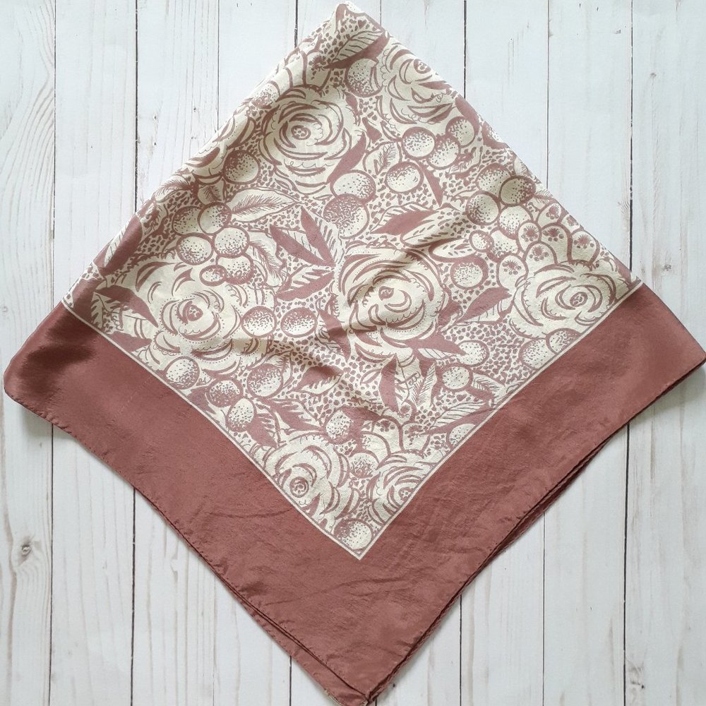 Vintage Anne Klein for the Vera Company Silk Square Scarf Floral Pink 30"x30"